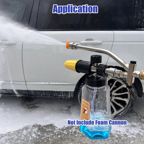 Foam Cannon Dual Connector Attachment For Pressure Washers With Five Sprayer Nozzles washing a car