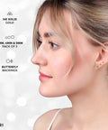 14K Solid Gold Ball Stud Earrings Three Pair Pack With 3mm 4mm And 5mm Sizes Yellow Color Finish And Butterfly Backings Great For Sensitive Ears Everyday Wear And Sparkle on model