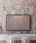 Bathroom with 4 Light Brushed Nickel Bathroom Wall Sconce With Clear Glass above mirror, showing modern fixture design.