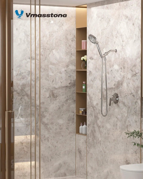 Heavy Duty 59 Inch Shower Head Hose With Stainless Steel Build And Leak Proof Brass Connectors in a marble bathroom