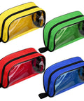 Four Piece Color Coded First Aid Pouches Set With Transparent Window For Easy Visibility Zippered Medical Supply Bags In Red Yellow Blue Green On The Go Travel Organizer For Home Office And Emergency Kits