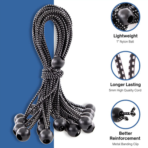 Beefy Heavy Duty Ball Bungee Cord 11 Inch With 1 Inch Nylon Ball showing design details and features for indoor outdoor use