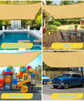 Heavy Duty UV Protection Shade Sail 10x13 Feet Beach Canopy for yard and garden shown in various outdoor settings.