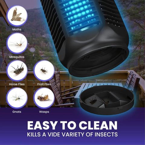 Outdoor Bug Zapper With Switch 4000V Electric Insect Killer showing UV light and insect trap, kills mosquitoes, wasps, flies, gnats