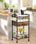 Compact Coffee Bar Cart With Secure Drawer And Hanging Mug Rack Real Cool Three Tier Station in modern kitchen