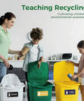 Family using bins with Set Of 6 Recycle Sign Stickers For Trash Bins Self Adhesive Waterproof Labels Ideal For Home Office School Hotel Apartment And Public Areas With Clear Color Coding For Paper Glass Plastic And Cans