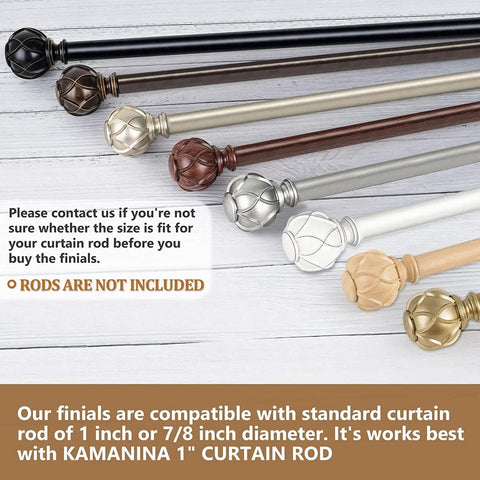 Bronze Curtain Rod Finials With Netted Texture, Fits 1 Inch Or 7/8 Inch Diameter Rods, Set Of 2, Classic Window Decor For Living Room Bedroom Kitchen And More, Easy To Install. Assorted colors on rods