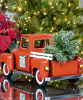 Red Metal Christmas Pickup Truck Outdoor Decor With Tree In Bed Totally Lit Powder Coated Weatherproof 18 Inch Ornament