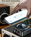 Wireless Bluetooth Receiver For Your Home Stereo And Speakers, NFC Quick Pair, 3.5mm Aux And RCA, TF Card Slot, Low Latency Audio Adapter shown with NFC phone pairing