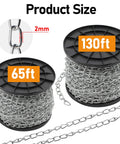 Heavy Duty Steel Hanging Chain 130 Ft Long 2 mm Thick For Outdoor Use Garden And Camping Utility Chain coiled on spool