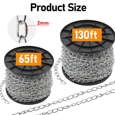 Heavy Duty Steel Hanging Chain 130 Ft Long 2 mm Thick For Outdoor Use Garden And Camping Utility Chain coiled on spool