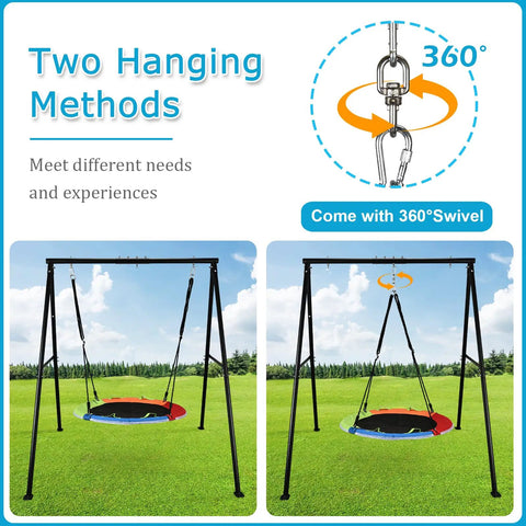 40 Inch Flying Saucer Swing With LED Lights And 440 Lbs Capacity, Heavy Duty A-Frame Metal Swing Stand, two hanging methods