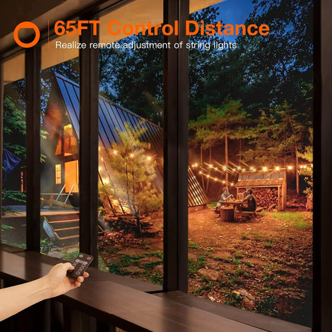 Person using Remote Dimmer Switch For Outdoor String Lights With 300W 2 Hour 4 Hour 6 Hour 8 Hour Timing through window