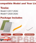 Image showing contents of Premium Activated Carbon Cabin Air Filter For Tesla Model 3 2017-2026 And Model Y 2020-2026 With PM 2.5 Filtration