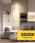 Room with modern decor lit by A19 LED Light Bulb 60W Equivalent Dimmable 800 Lumens 3000K Warm White E26 Medium Base UL Listed