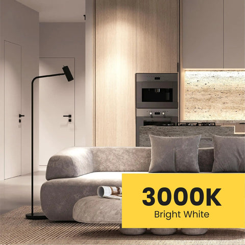 Room with modern decor lit by A19 LED Light Bulb 60W Equivalent Dimmable 800 Lumens 3000K Warm White E26 Medium Base UL Listed
