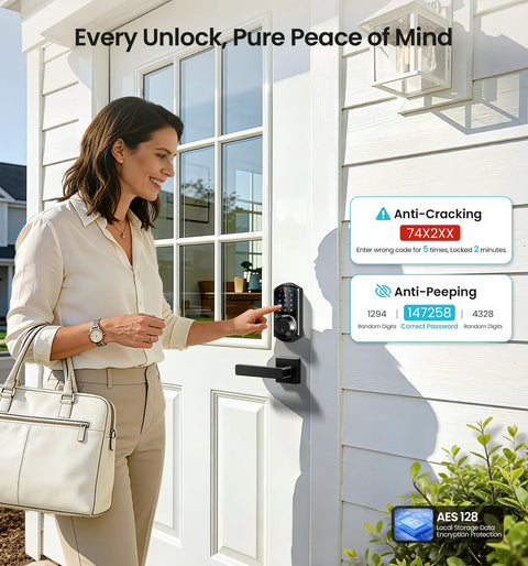 Slick Fingerprint Smart Lock With Heavy Duty Zinc Alloy Handles And Auto Lock App Control Delivering Hassle Free Zero Key Stress Matte Black Finish That Brings Top Shelf Security Straight To Your Door