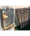 Badass Heavy Duty Steel Parts Organizer Cabinet With 75 Lockable Drawers For Garage And Workshop Storage with colorful bins.