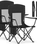 Two-Pack Breathable Camping Chairs Set With High Back Support, 330 Lb Capacity, Foldable Outdoor Chairs With Adjustable Armrests And Cup Holder, Great For Beach, Backyard, Park Or Sports Events, Ink Black, shown with carrying bags.