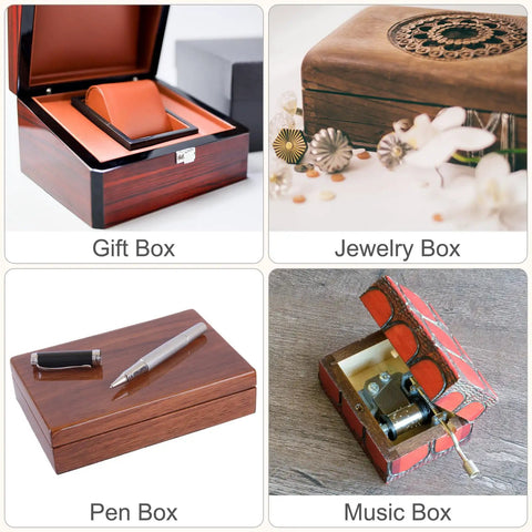 Slick Invisible Brass Barrel Hinges 24 Pack 5X17mm Concealed Woodcraft Hardware For Jewelry Boxes, featured on gift, jewelry, pen, and music boxes.