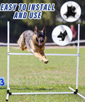 Dog jumping over hurdle from Four Piece Dog Agility Kit For Indoor Outdoor Play With Adjustable Jump Bars Up To 37 Inches, Easy Setup