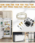 Upgrade Temperature Control Kit 988284 800382 for Refrigerators 077B6856 Series shown near refrigerators models GDM, GEM, TBB.