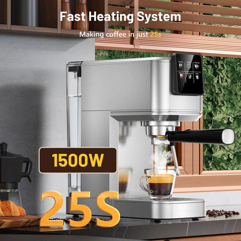 Heavy Duty Espresso Maker With Touchscreen Hot And Iced Coffee Brewer Stainless Steel Milk Frother Rapid Cold Brew Gear Straight Fire Sips For Latte Cappuccino And Americano Fans with fast heating system.