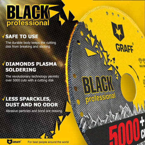 Black Diamond Cut Off Wheel 4.5 Inch For Angle Grinder Universal Metal Cutting Disc displayed with text about durability and features