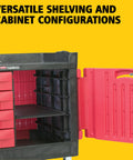 Industrial Tool Storage Cart With Four Drawers And Bright Red Locking Cabinet, Black Finish, 750 Lb Capacity, interior view