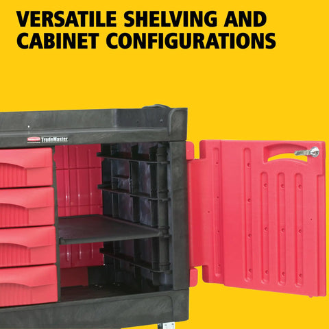 Industrial Tool Storage Cart With Four Drawers And Bright Red Locking Cabinet, Black Finish, 750 Lb Capacity, interior view