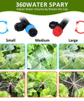 Three Hundred Foot Drip Irrigation Kit For Lawn And Garden With Seventy Foot One Half Inch Main Line And Two Hundred Thirty Foot One Quarter Inch Distribution Tubing Auto Watering And Misting System No Fuss Easy Plug And Play Setup For Garden Beds showing various water spray sizes