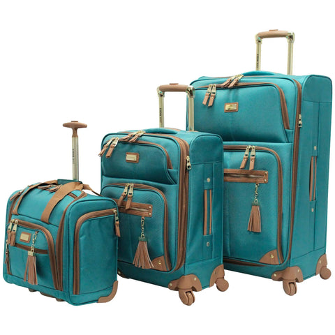 Lightweight Softside Spinner Luggage Set, 3 Piece Expandable Travel Case Bundle With Underseat Bag, 20 Inch Carry On And 28 Inch Checked Suitcase, Harlo Design For Easy Packing And Airline Friendly Travel