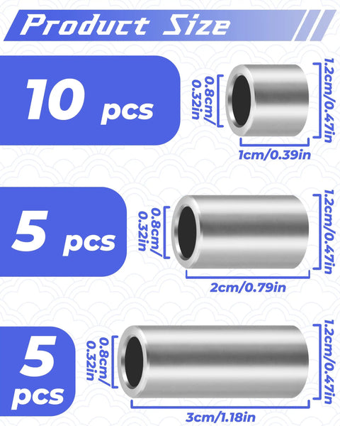 Beefy Stainless Steel Spacer Bushing Kit All In One 3 Size Set M8 Unthreaded Spacer Sleeves 8x12x10mm 8x12x20mm 8x12x30mm In Handy Storage Box For Auto Truck Marine And CNC Projects. Size chart: 10, 5, 5 pcs