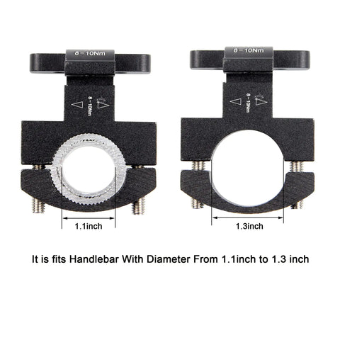 Handlebar clamps for Aluminum Aero Bar Armrest For Road Bikes Clip On TT Handlebar Extensions shown with diameter measurements.