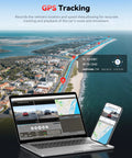 4K Front And Rear Dash Cam With Starvis 2 Sensor GPS WiFi tracking interface on laptop and phone over coastal road map