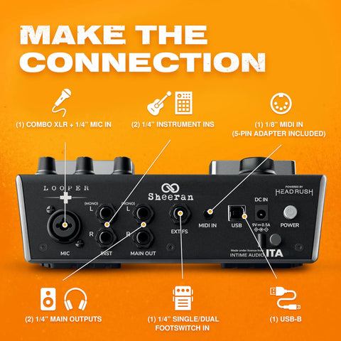 Rear panel of Dual Track Looper Pedal For Guitar Bass Keyboard And Vocals With 128 Loops Storage showing connection ports.