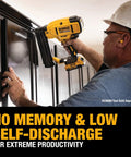 Compact 20V Max Lithium Ion Battery Twin Pack 2.0Ah in use with cordless nailer on wooden cabinets for enhanced productivity.