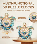 Hands-On 3D Clock Kit For Adults, Turtle Design Mechanical DIY Pendulum Clock with Roman Numerals, shown as desk decor