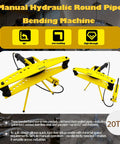 Heavy Duty Manual Hydraulic Pipe Bender With 20 Ton Force Quick Release Tubing Roller For Steel And Copper Fits Standard Tubing Sizes detailed view of yellow bender machine.