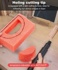 4 In 1 Foam Cutter Kit For Styrofoam And Easy Carving, hole cutting tip in use on a foam block, showing precise cutting.