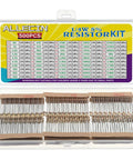 Fifty Value One Quarter Watt Carbon Film Resistors Kit With 0 Ohm To 10M Ohm Range, 5 Percent Tolerance in box