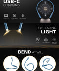 Features and design of Neck Reading Light For Bedside Reading, Knitting, Crochet, And Camping, Rechargeable LED With Flexible Arm.