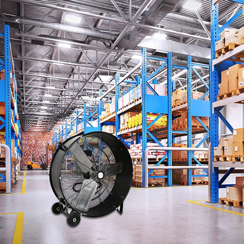 Beastly 30 Inch High Velocity Drum Fan With 13000 CFM High And 9000 CFM Low 2 Speed Heavy Duty Industrial Shop Fan in warehouse