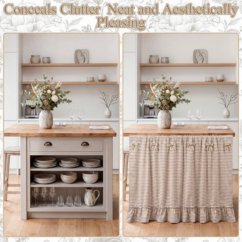 Brown And White Gingham Sink Skirt Featuring Darn Cute Ruffles To Hide Ugly Pipes And Clutter Behind Kitchen Cabinets Or Bathroom Vanity Soft Cotton Ruffled Cabinet Curtain Creates Sweet Country Vibes And Keeps Paws Off Messy Stuff 56 Inches Long
