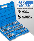 60-Piece Master Torx Bit Socket And External Torx Socket Set In S2 And Cr-V Steel in blue carrying case for easy storage.