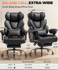 Big And Tall Office Chair With Upgrade Footrest For All Day Comfort, Heavy Duty Gaming Style High Back Executive Chair dimensions shown.