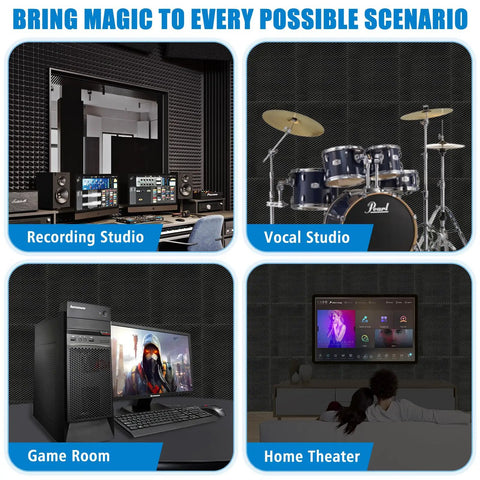 Different room setups with 4 Pack 48 By 24 By 2 Inches Acoustic Panels Egg Crate Foam Soundproof Panels For Walls And Ceilings