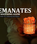Pink Himalayan Salt Lamp With Dimmer Switch In A Tall Round Metal Basket, 8 To 10 Lbs, emits a warm glow for relaxation