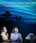 Children mesmerized by Northern Lights Aurora Projector with Star Projector and Music Speaker for home decor and chill vibes.