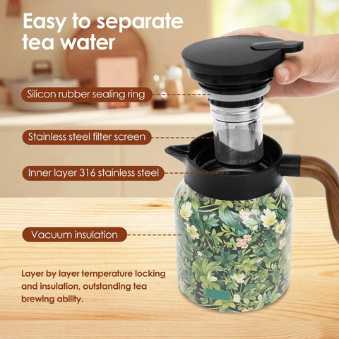 Large Capacity 1000ml Thermal Coffee Carafe And Insulated Tea Pot Stainless Steel Leak-Proof Water Pitcher with tea infuser.
